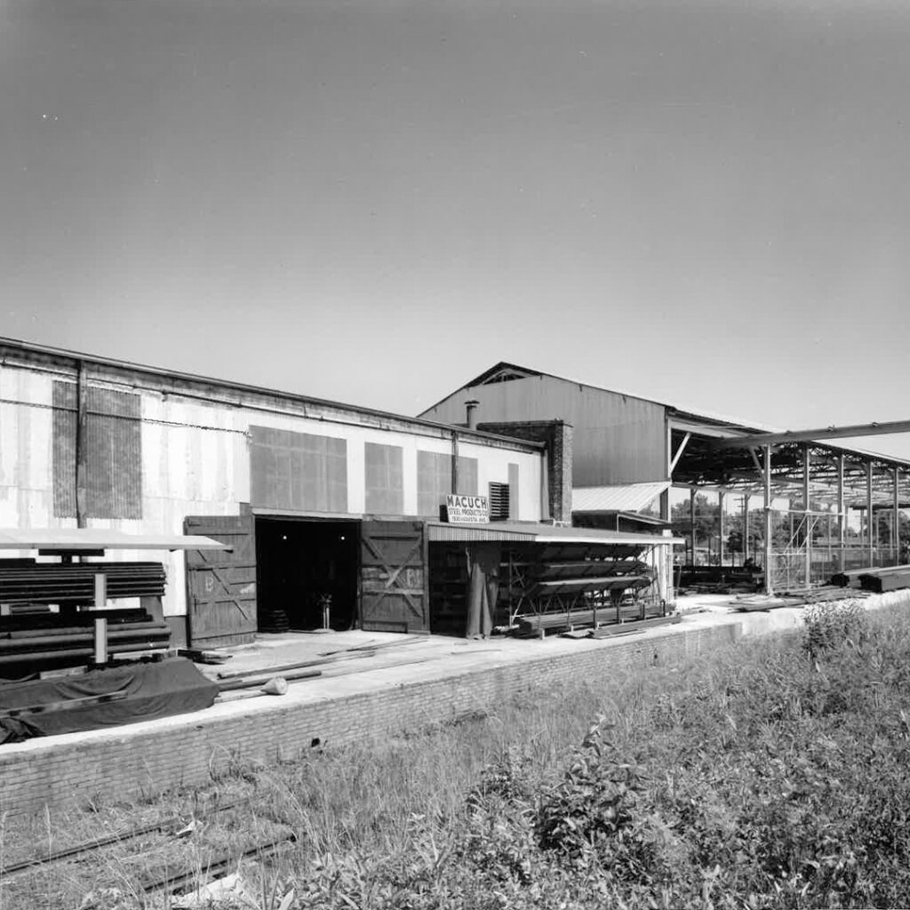 Outside photo of the Macuch Steel manufacturing facility in Augusta GA in the 1950s.
